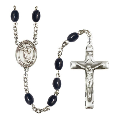 St. Paul of the Cross 8x6mm Black Onyx Catholic Rosary with Pewter Centerpiece and Crucifix, Bliss Manufacturing
