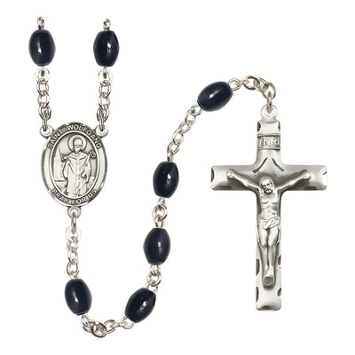 St. Wolfgang 8x6mm Black Onyx Bead Silver-plated Rosary with Pewter Centerpiece and Crucifix, Bliss Manufacturing
