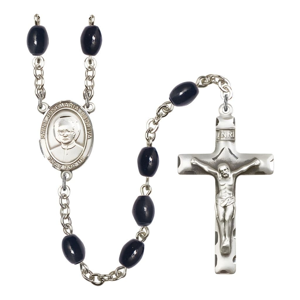 Bliss St. Josemaria Escriva 8x6mm Black Onyx Silver-plated Rosary