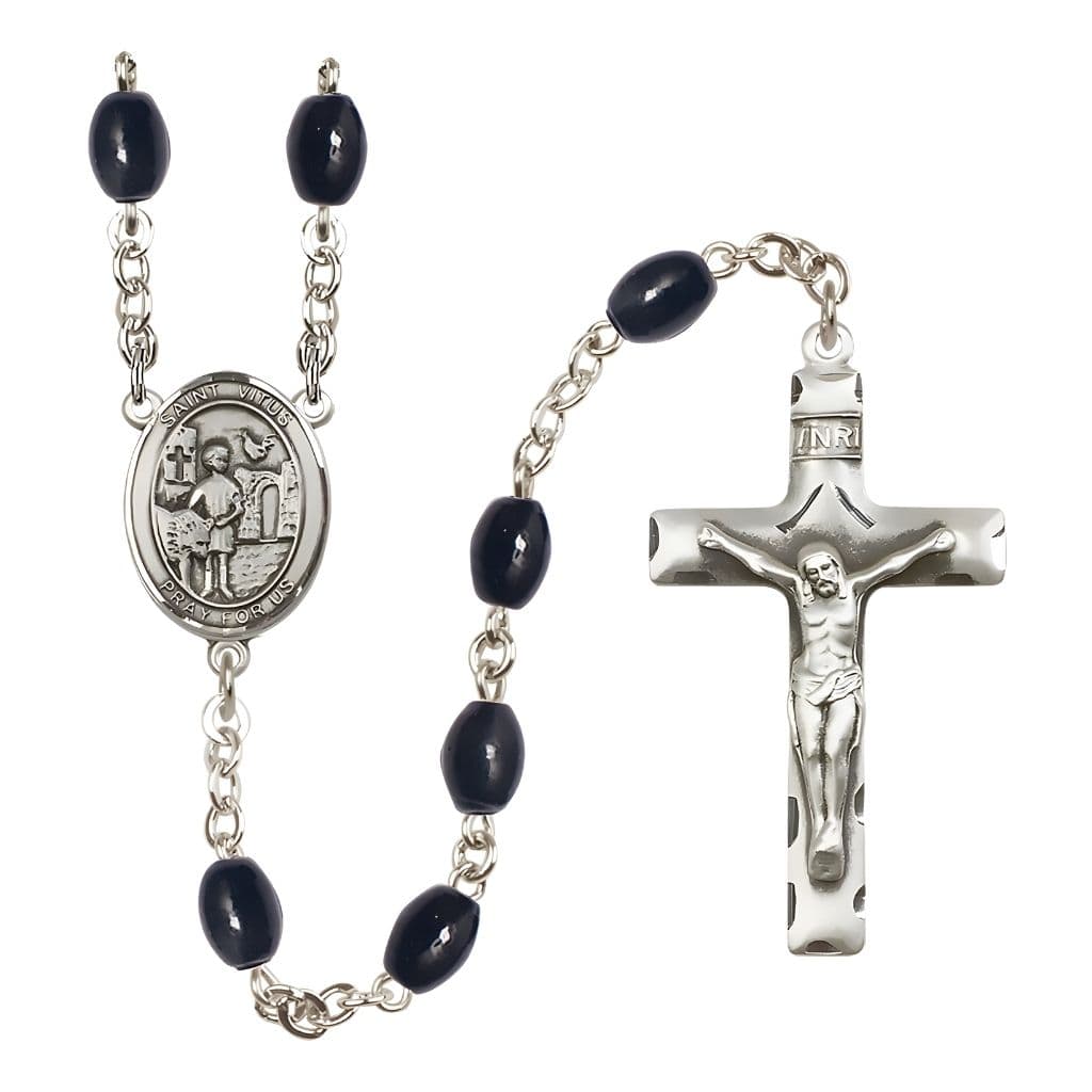Bliss St. Vitus 8x6mm Black Onyx Catholic Rosary with Pewter Centerpiece and Crucifix
