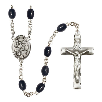 St. Vitus 8x6mm Black Onyx Catholic Rosary with Pewter Centerpiece and Crucifix, Bliss Manufacturing
