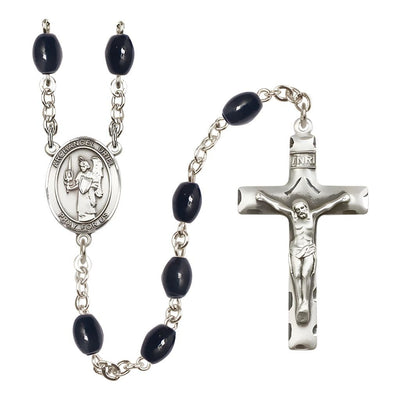 St. Uriel the Archangel 8x6mm Black Onyx Silver-plated Catholic Rosary with Pewter Centerpiece and Crucifix, Bliss Manufacturing
