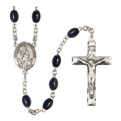 Our Lady of Assumption 8x6mm Black Onyx Bead Silver-plated Rosary with Pewter Centerpiece and Crucifix, Bliss Manufacturing