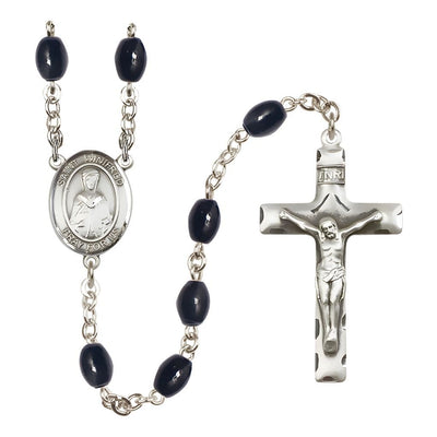 St. Winifred of Wales 8x6mm Black Onyx Bead Silver-plated Rosary with Pewter Centerpiece and Crucifix, Bliss Manufacturing