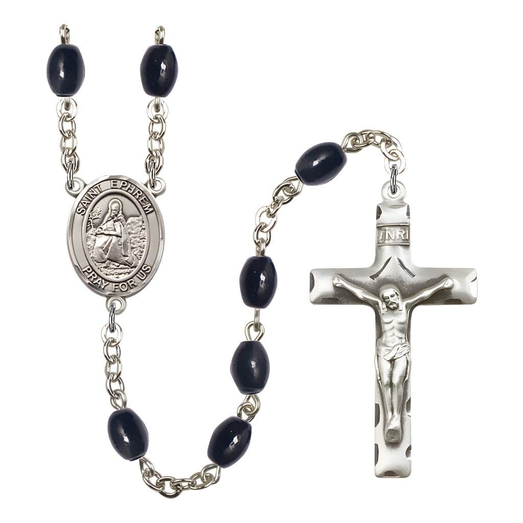 Bliss St. Ephrem 8x6mm Black Onyx Silver-plated Rosary