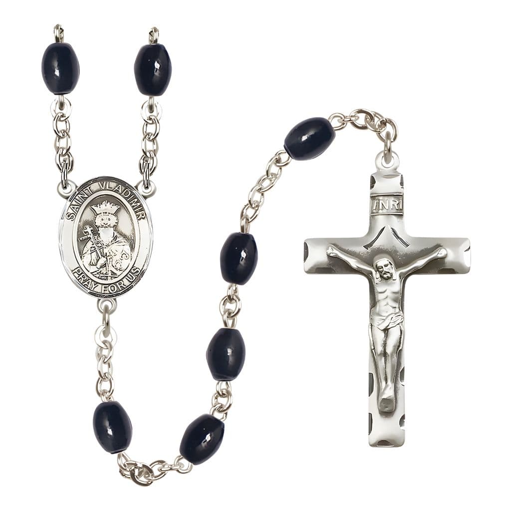Bliss St. Vladimir 8x6mm Black Onyx Catholic Rosary with Pewter Centerpiece and Crucifix