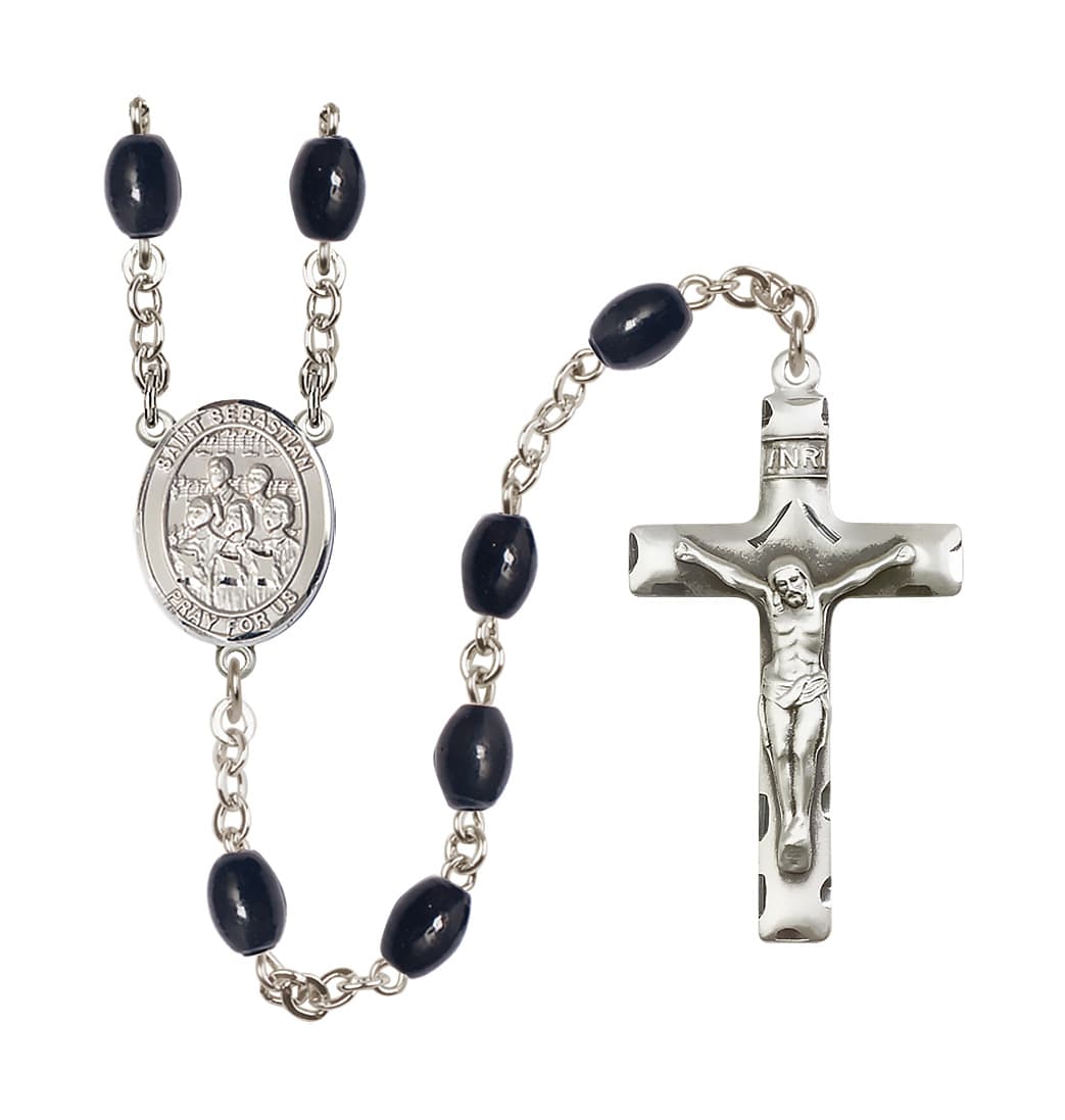 Bliss St Sebastian Choir 8x6mm Black Bead Rosary,