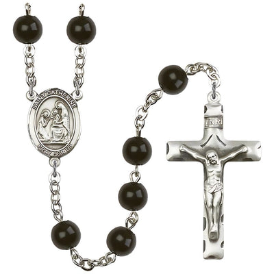 St. Catherine of Siena 7mm Black Onyx Bead Catholic Rosary with Pewter Centerpiece and Crucifix, Bliss Manufacturing