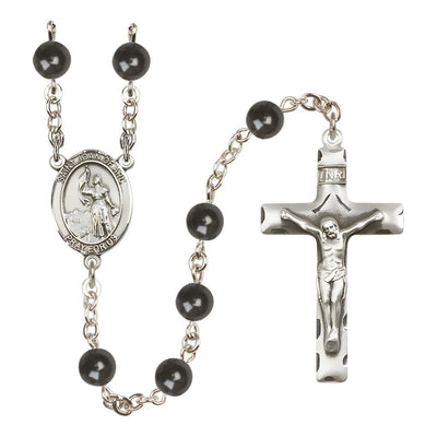 St. Joan of Arc 7mm Black Onyx Bead Rosary with Pewter Centerpiece and Crucifix, Gift Box, Bliss Manufacturing