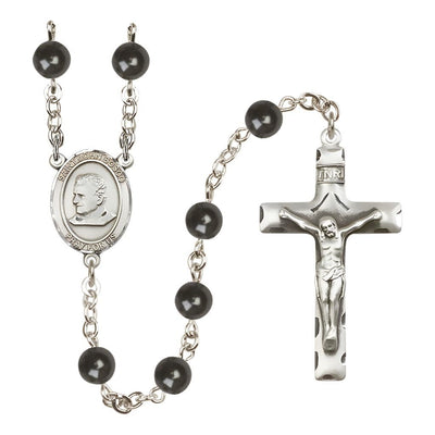 St. John Bosco 7mm Black Onyx Bead Catholic Rosary with Pewter Centerpiece and Crucifix, Bliss Manufacturing
