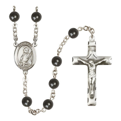 St. Lucia of Syracuse 7mm Black Onyx Bead Catholic Rosary with Pewter Centerpiece and Crucifix, Bliss Manufacturing
