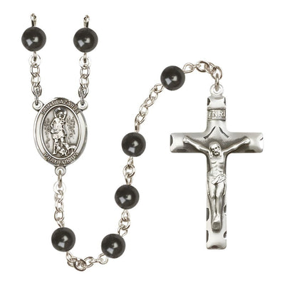 St. Lazarus 7mm Black Onyx Bead Rosary with Pewter Centerpiece and Crucifix, Bliss Manufacturing