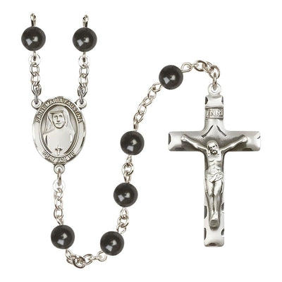 St. Maria Faustina 7mm Black Onyx Bead Silver-plated Rosary with Pewter Centerpiece and Crucifix, Bliss Manufacturing