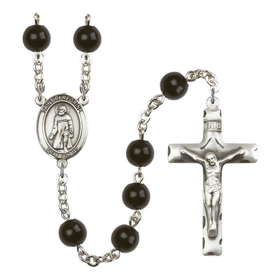 St. Peregrine Laziosi 7mm Black Onyx Bead Rosary with Pewter Centerpiece and Crucifix, Gift Box, Bliss Manufacturing
