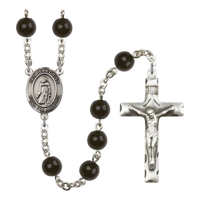 Spanish San Peregrino 7mm Black Onyx Bead Rosary with Pewter Centerpiece and Crucifix, Gift Box, Bliss Manufacturing