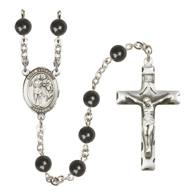 St. Sebastian 7mm Black Onyx Bead Catholic Rosary with Pewter Centerpiece and Crucifix, Bliss Manufacturing