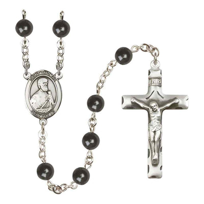 St. Thomas the Apostle 7mm Black Onyx Bead Rosary with Pewter Centerpiece and Crucifix, Gift Box.