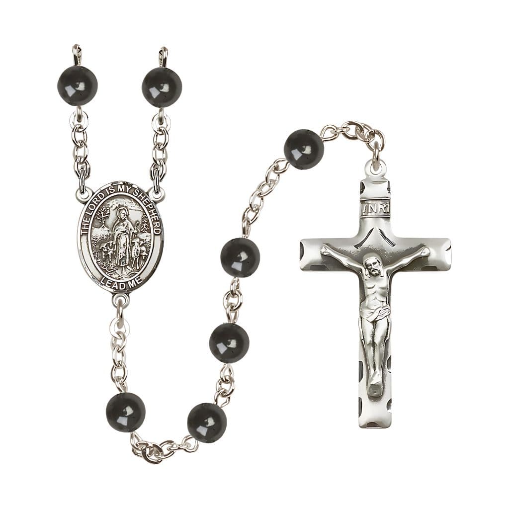 Bliss Lord Is My Shepherd 7mm Black Onyx Bead Catholic Rosary with Pewter Centerpiece and Crucifix