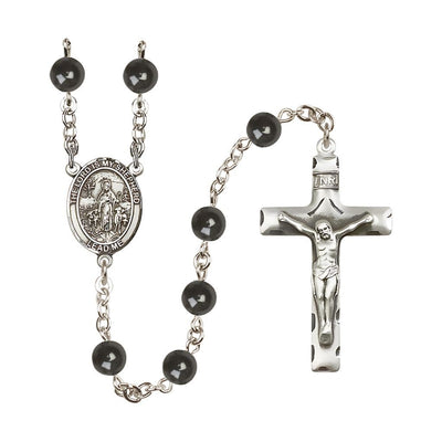 Lord Is My Shepherd 7mm Black Onyx Bead Catholic Rosary with Pewter Centerpiece and Crucifix, Bliss Manufacturing