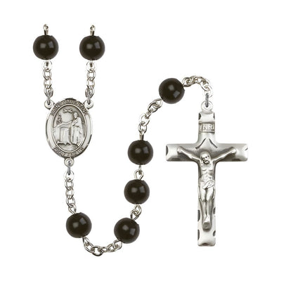 St. Valentine of Rome 7mm Black Onyx Bead Silver-plated Rosary with Pewter Centerpiece and Crucifix, Bliss Manufacturing
