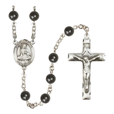 St. Walburga 7mm Black Onyx Bead Silver-Plated Rosary with Pewter Centerpiece and Crucifix, Bliss Manufacturing