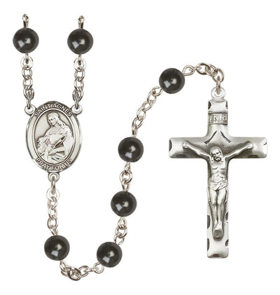 St Agnes of Rome 7mm Black Bead Silver-Plated Rosary, Bliss Manufacturing