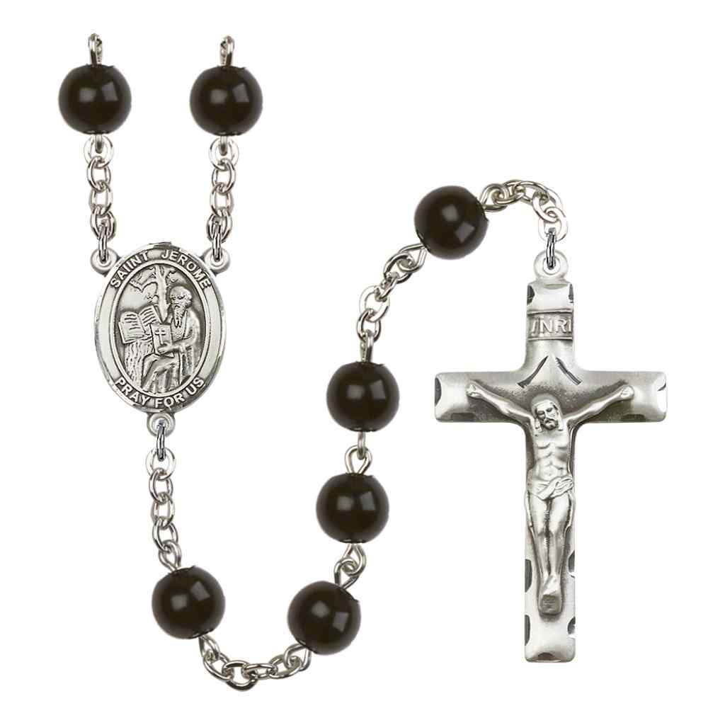 Jerome 7mm Black Onyx Bead Rosary with Pewter Centerpiece and Crucifix, Gift Box