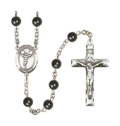 St Christopher Cheerleading 7mm Round Black Bead Rosary, Bliss Manufacturing