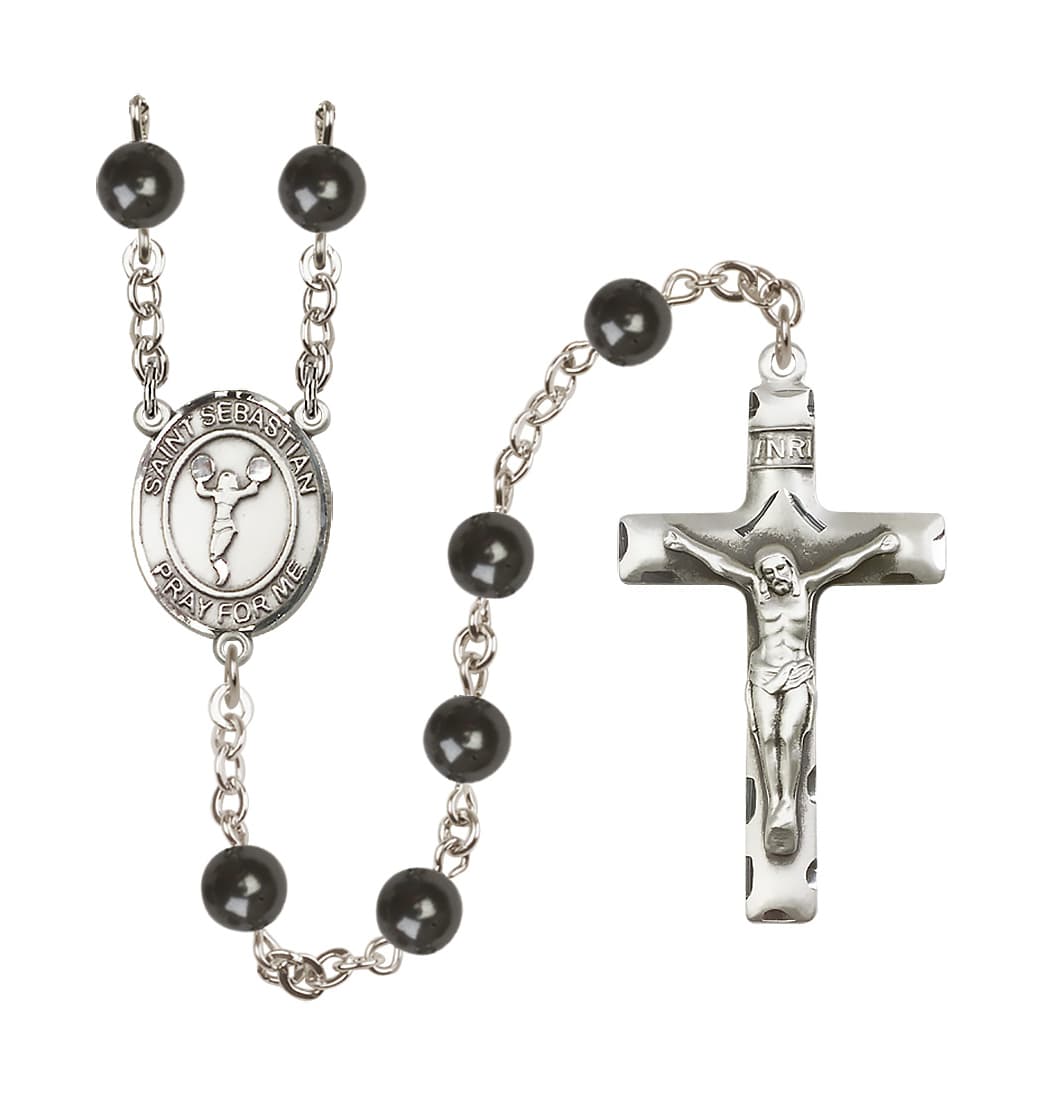 Bliss St Sebastian Cheerleading 7mm Round Black Bead Rosary,