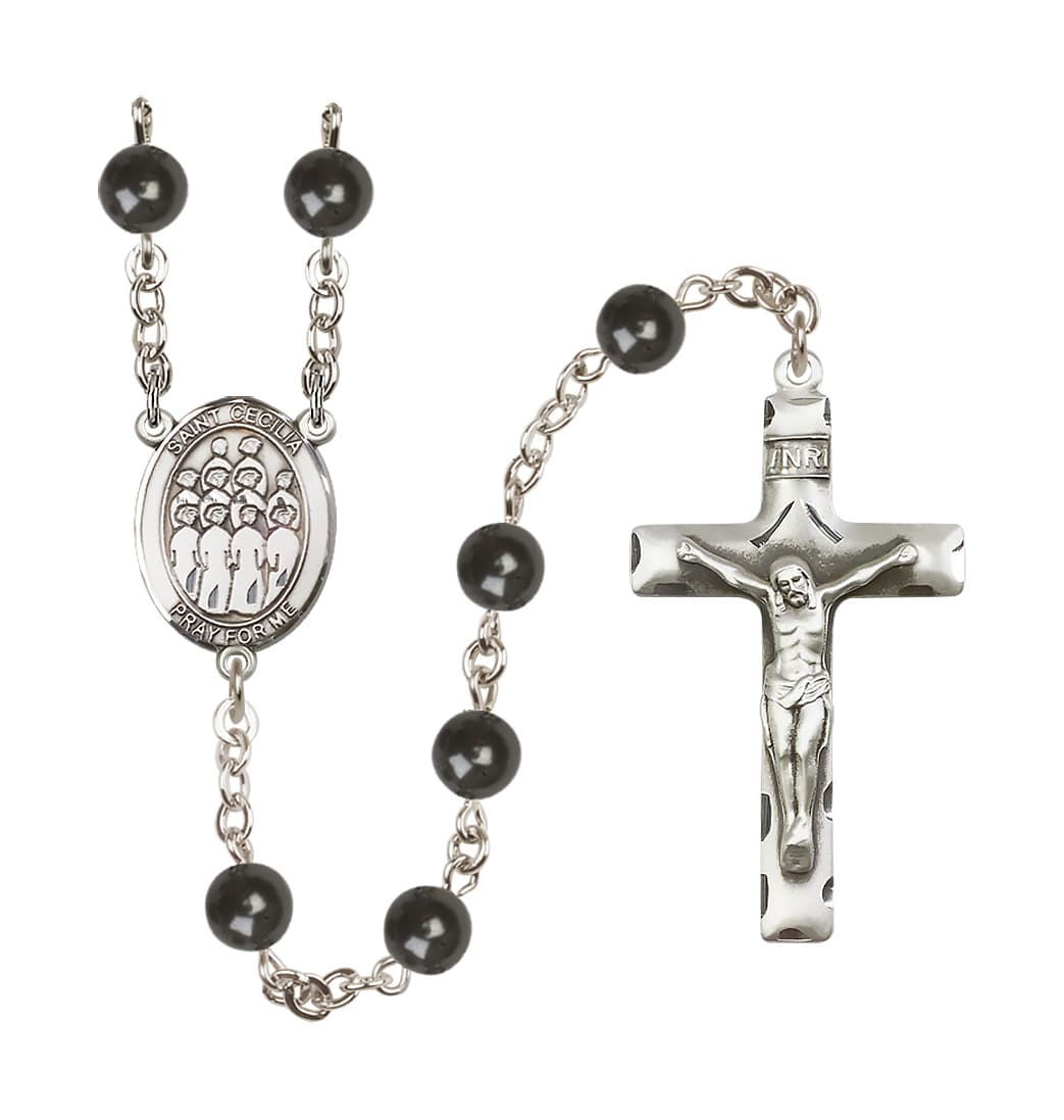 Bliss St Cecilia Choir 7mm Round Black Bead Rosary,