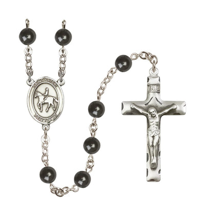 St Kateri Equestrian 7mm Round Black Onyx Bead Rosary, Bliss Manufacturing