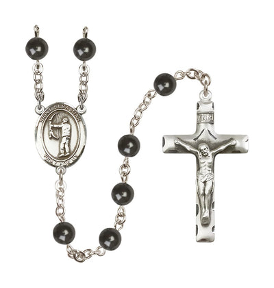 St Sebastian Archery 7mm Round Black Bead Rosary, Bliss Manufacturing