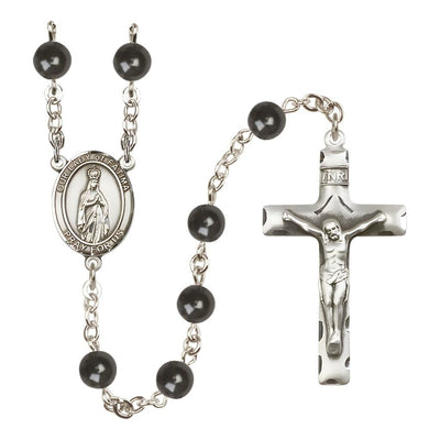 Our Lady of Fatimas 7mm Black Onyx Bead Rosary with Pewter Centerpiece and Crucifix, Gift Box, Bliss Manufacturing
