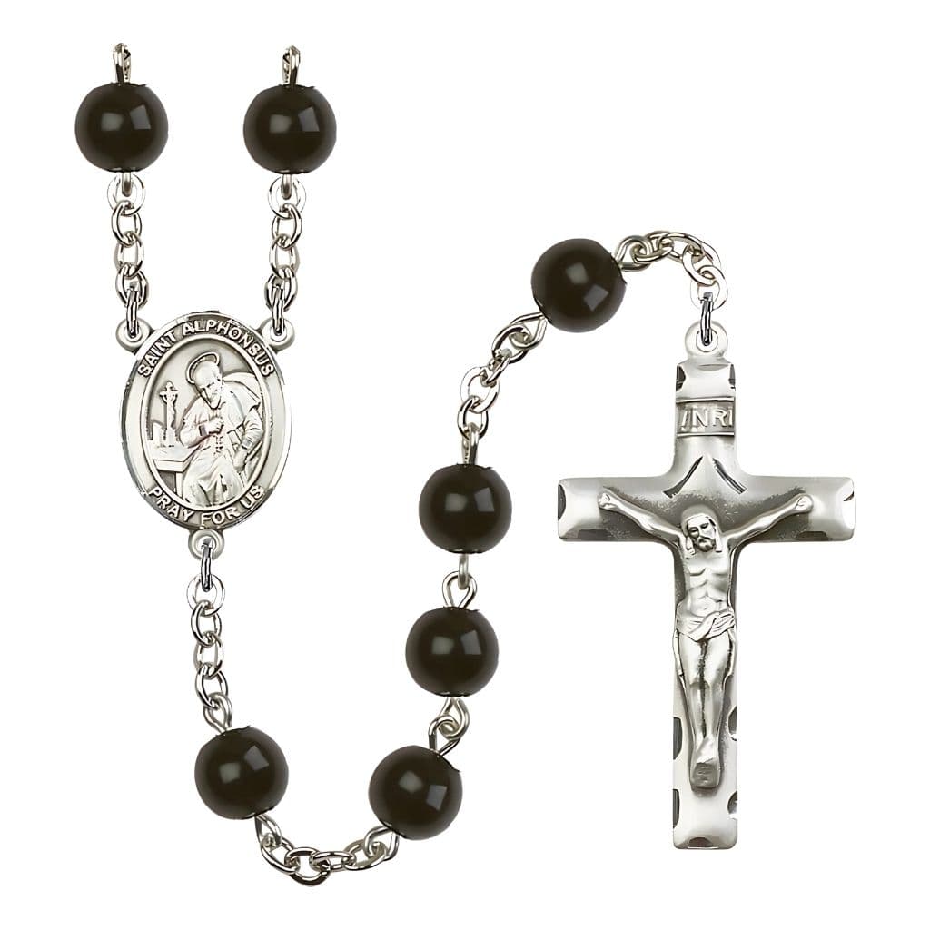 Bliss St. Alphonsus Maria de Liguori 7mm Black Onyx Rosary with Pewter Centerpiece and Crucifix