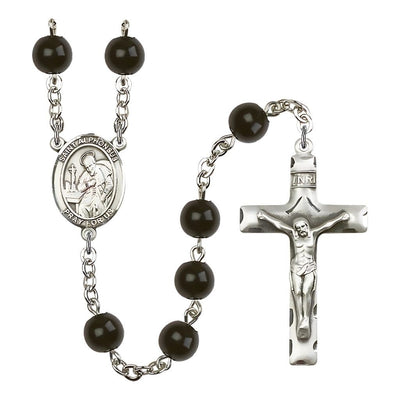 St. Alphonsus Maria de Liguori 7mm Black Onyx Rosary with Pewter Centerpiece and Crucifix, Bliss Manufacturing