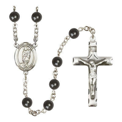 St. Victor of Marseilles 7mm Black Onyx Bead Catholic Rosary with Pewter Centerpiece and Crucifix, Bliss Manufacturing
