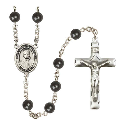 Saint Pier Giorgio Frassati 7mm Black Onyx Bead Rosary with Pewter Centerpiece and Crucifix in Gift Box, Made in USA by Bliss Manufacturing