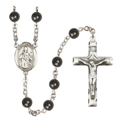 St. Walter of Pontnoise 7mm Black Onyx Bead Silver-Plated Rosary with Pewter Centerpiece and Crucifix, Bliss Manufacturing