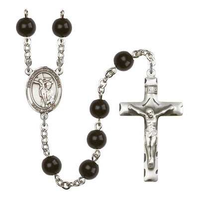 St. Paul of the Cross 7mm Black Onyx Bead Catholic Rosary with Pewter Centerpiece and Crucifix, Bliss Manufacturing