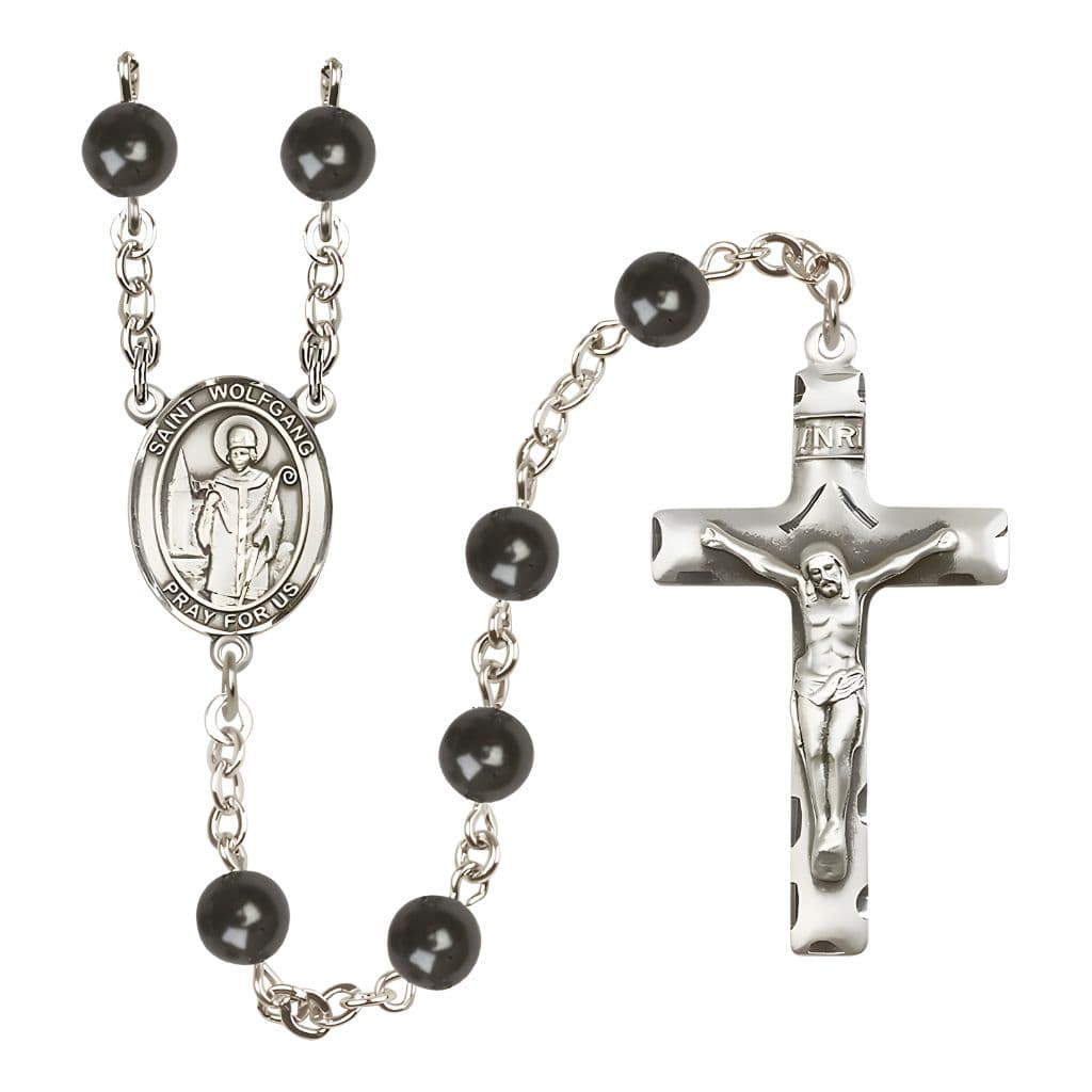 Bliss St. Wolfgang 7mm Black Onyx Bead Silver-plated Rosary with Pewter Centerpiece and Crucifix