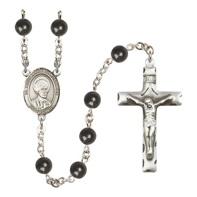 St. Louis Marie de Montfort 7mm Black Onyx Bead Catholic Rosary with Pewter Centerpiece and Crucifix, Bliss Manufacturing