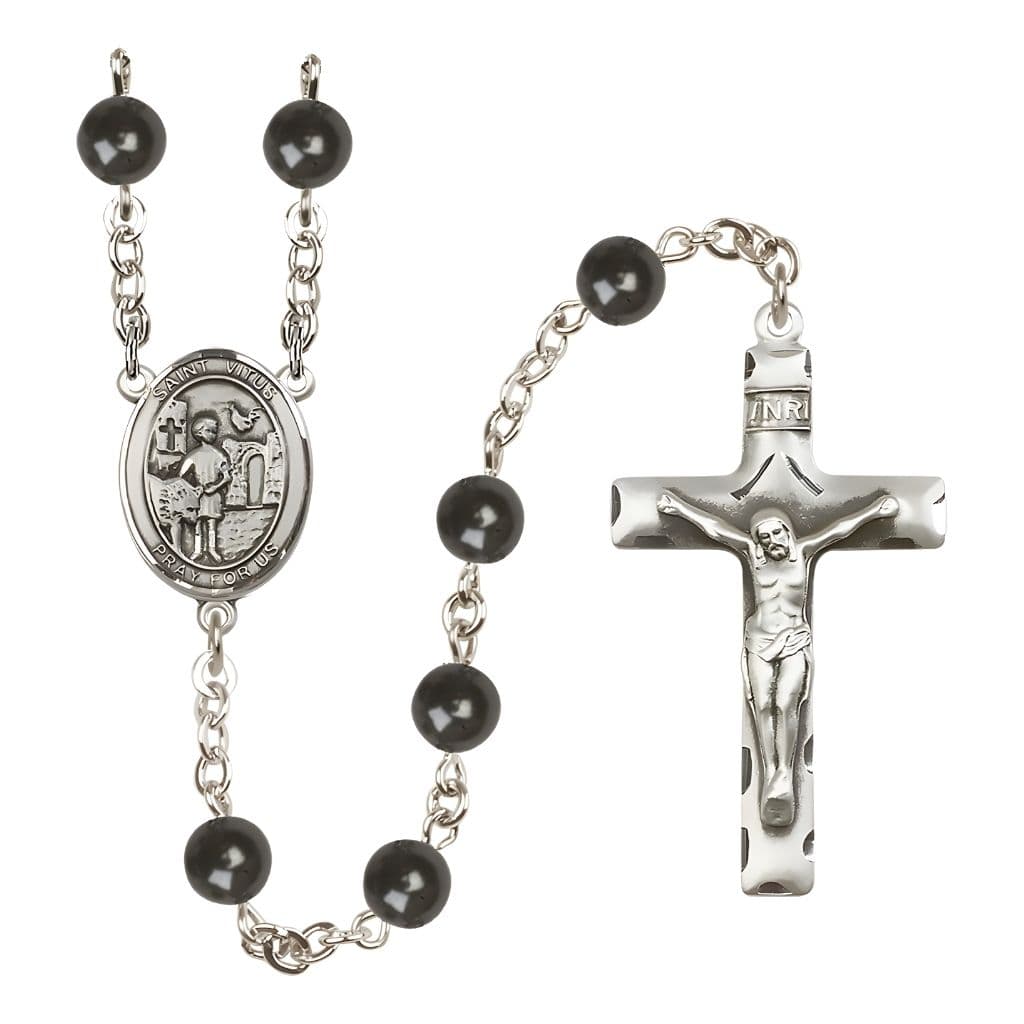 Bliss St. Vitus 7mm Black Onyx Bead Catholic Rosary with Pewter Centerpiece and Crucifix