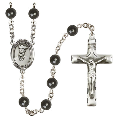 St. Philip Neri 7mm Black Onyx Bead Rosary with Pewter Centerpiece and Crucifix, Gift Box, Bliss Manufacturing