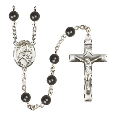 St. Viator of Bergamo 7mm Black Onyx Bead Catholic Rosary with Pewter Centerpiece and Crucifix, Bliss Manufacturing