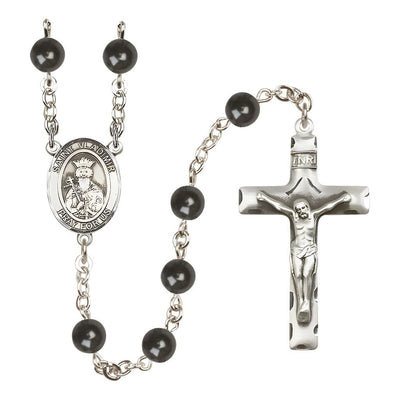 St. Vladimir 7mm Black Onyx Bead Catholic Rosary with Pewter Centerpiece and Crucifix, Bliss Manufacturing