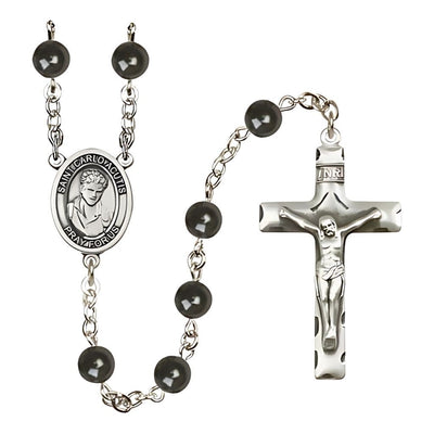 St. Carlo Acutis 7mm Black Bead Silver-Plated Rosary, Bliss Manufacturing