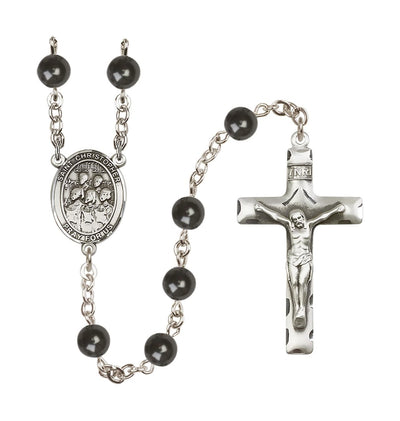 St Christopher Choir 7mm Round Black Bead Rosary, Bliss Manufacturing