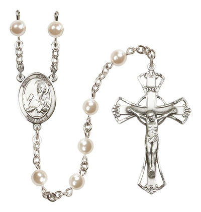 Silver Plated 6mm Cream, Imitation Pearl Saint Andrew the Apostle Rosary, Bliss Manufacturing