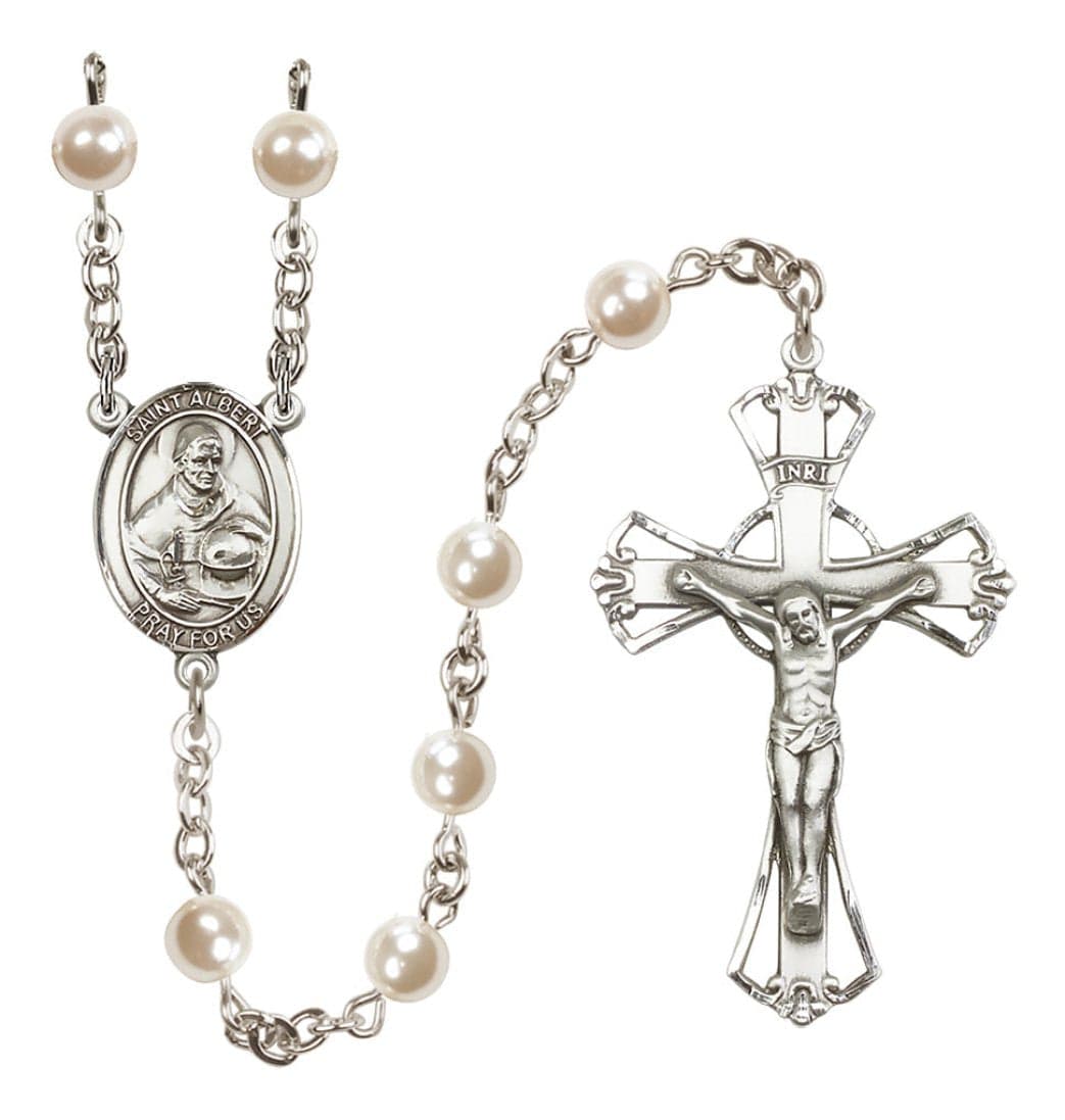 Bliss St Albert the Great 6mm Faux Pearl Silver-plated Rosary,