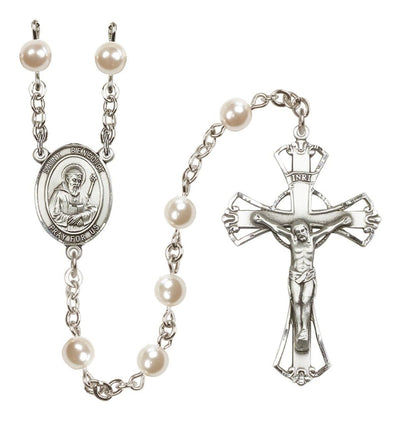 Silver Plated 6mm Cream, Imitation Pearl Saint Benedict Rosary, Bliss Manufacturing